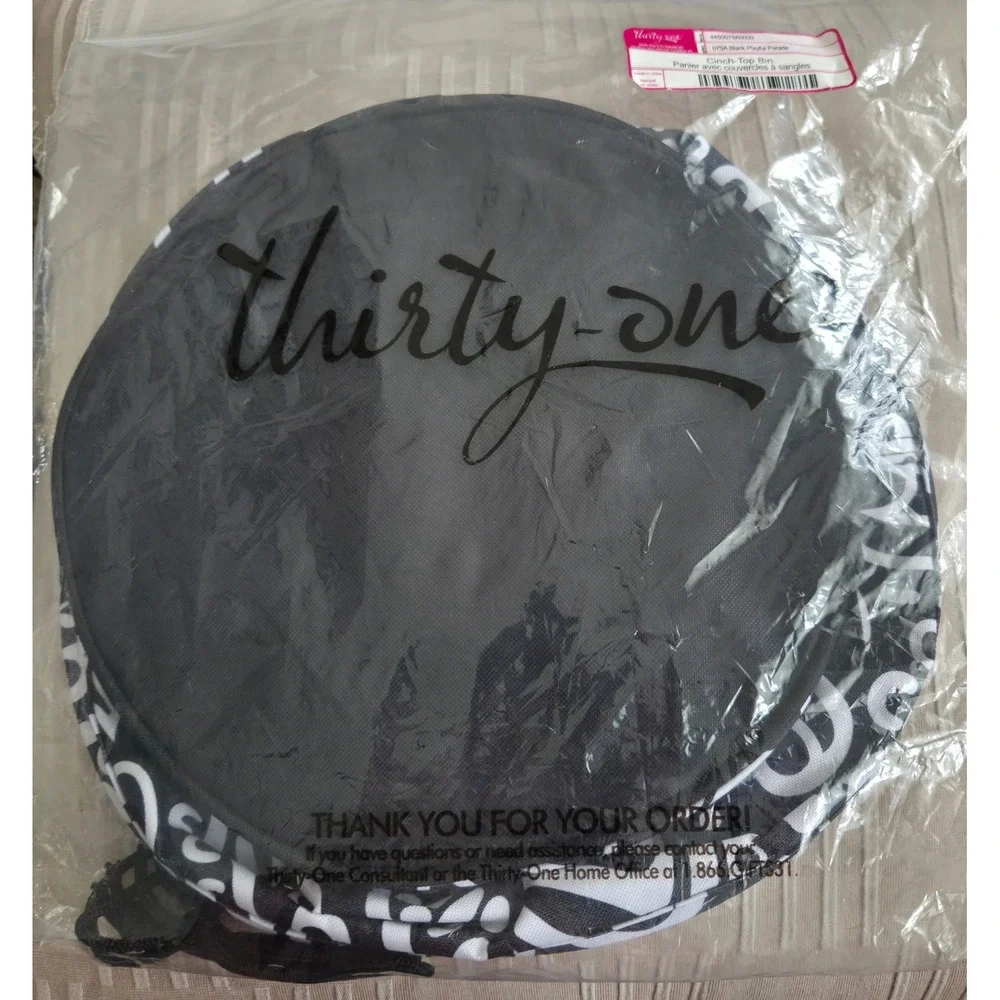 Thirty-One Retired Cinch-Top Bin Black Playful‎ Parade Storage NIP